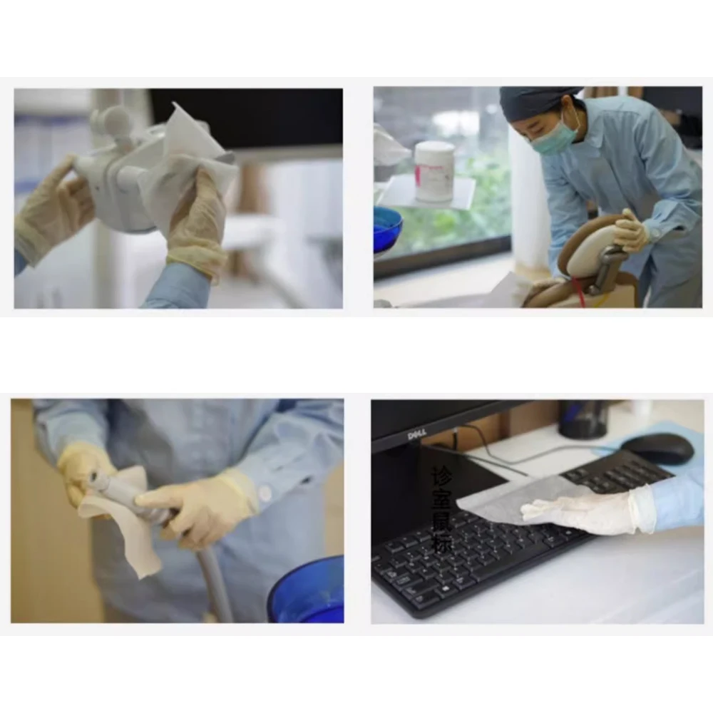 Lingettes désinfectantes CaviWipes utilisées pour nettoyer un plan de travail de laboratoire.