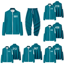 Squid Game Jacket Pants Round Six Men Women Costumes Sports Zipper Cardigan Digital 456 Printing Pocket Sweatshirts Set Cosplay