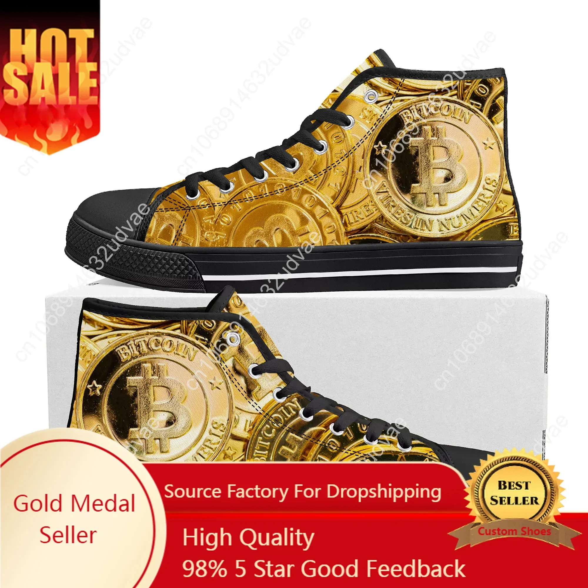 Bitcoin Cryptocurrency Miner BTC Coin High Top Sneakers Mens Womens Teenager Canvas Sneaker Casual Couple Shoes Custom Shoe