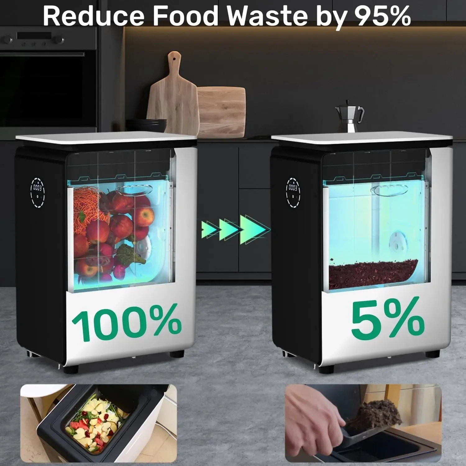 World's First Bio Smart Electric Composter Kitchen, Turn Food Waste into Real Organic Compost No Dehydration - 19L Food C 3