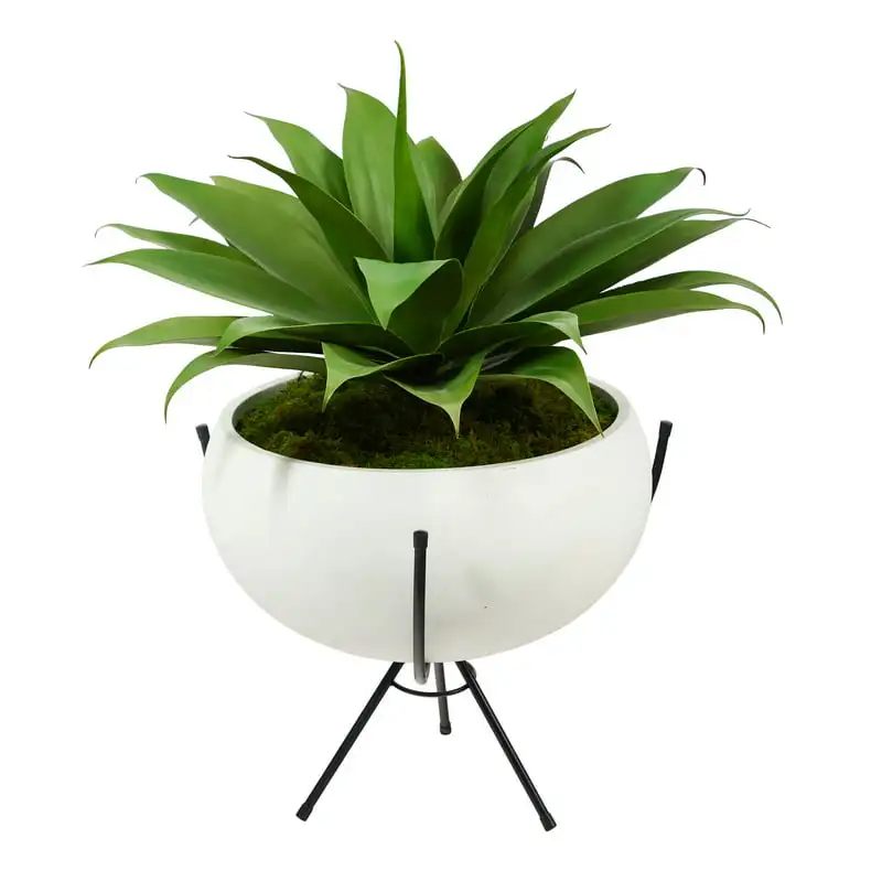 

Agave Succulent Artificial Plant in White Planter with Metal Stand, Green