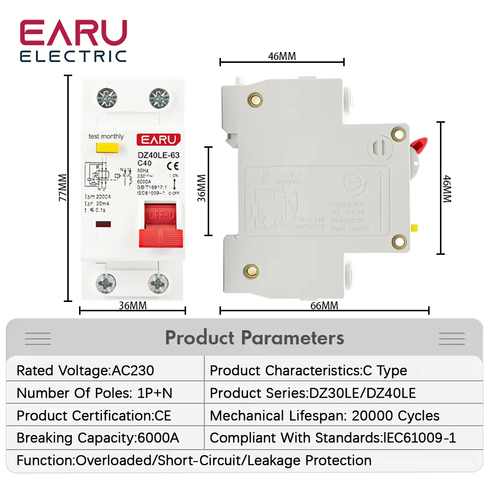 Circuit Breaker EPNL DPNL 230V 1P+N Residual Current Circuit Breaker