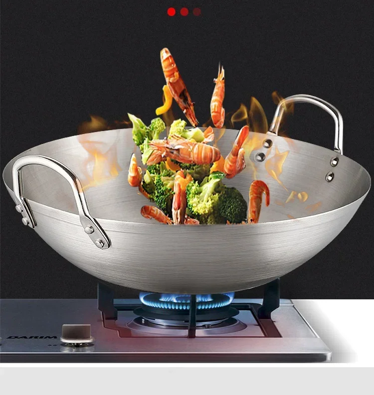 Description Picture 2 of itemThicken Wok Pan Home Garden Non-stick Skillet Stainless Steel Pan Gas Stoves Cooking Pot Cauldron Cast Iron for Kitchen