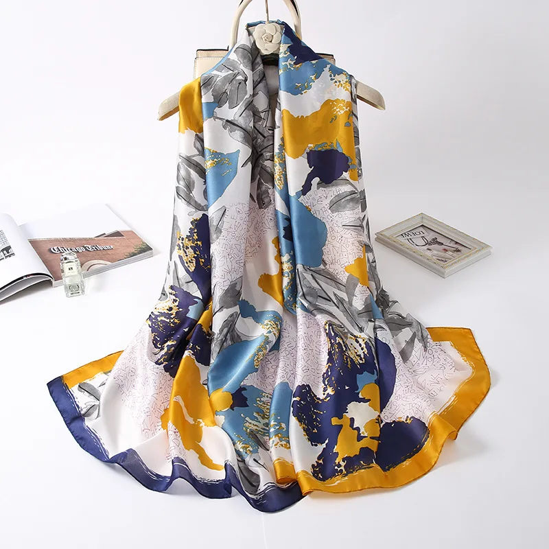 

Fashion Beach Foulard Headcloth Popular Design Print Smooth Shawls Winter Women 180X90CM Scarves New Luxury Sunscreen Silk Scarf