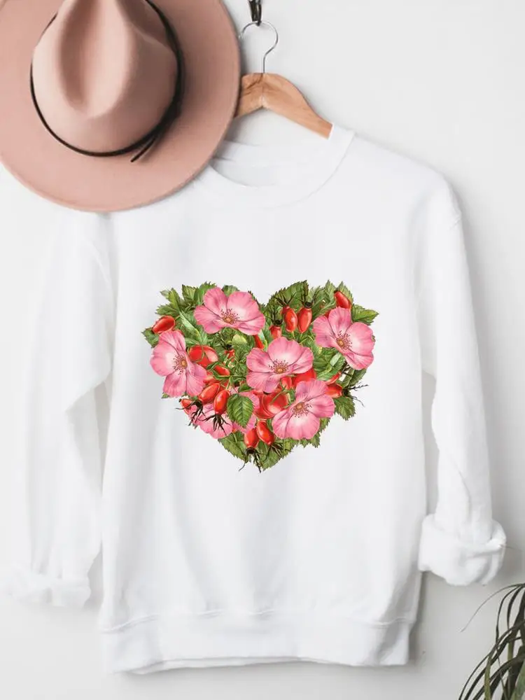 

Print Sweatshirts Women Fashion Clothing Fleece Flower Floral Love Heart Long Sleeve Clothes Ladies Warm Graphic Pullovers