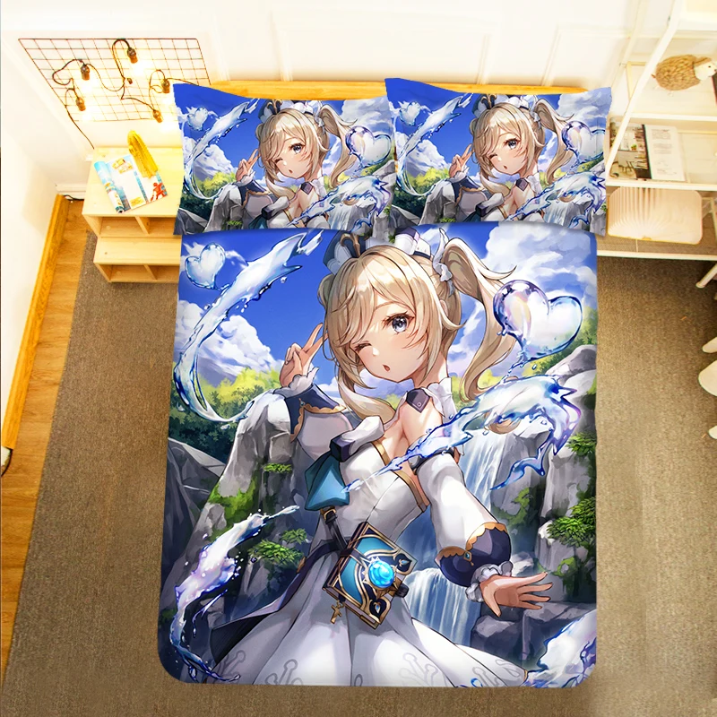 Beelzebul Genshin Impact Keqing 3PCS Duvet Cover Sets Cartoon Bedding Children Room Pillow Case 