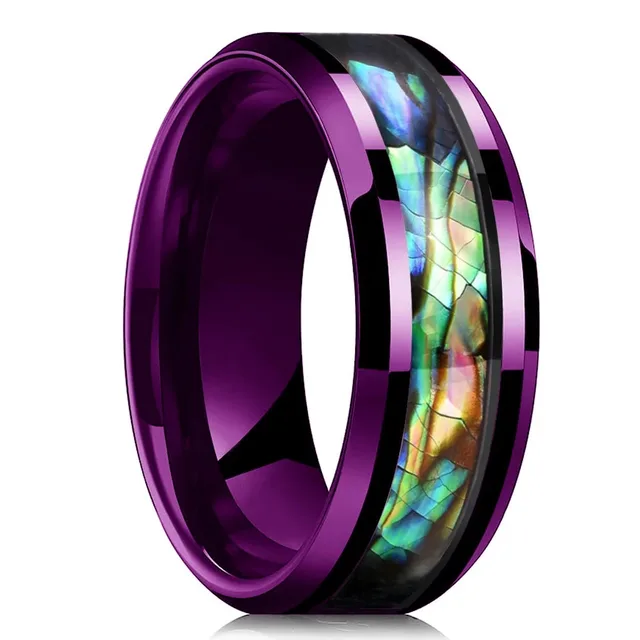 Bagues en titane et acier pour hommes, couleur violette, incrustation de coquille d'ormeau colorée, anneaux en acier inoxydable pour hommes, bijoux de mariage
