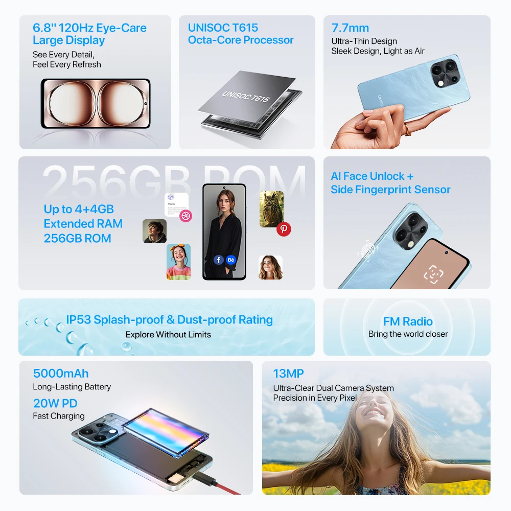 [World Premiere]UMIDIGI Note 100A Smartphone Android 14 6.8" 120Hz HD+ 13MP 4+4GB 256GB 20W 5000mAh Battery Dual SIM Cellphone 2