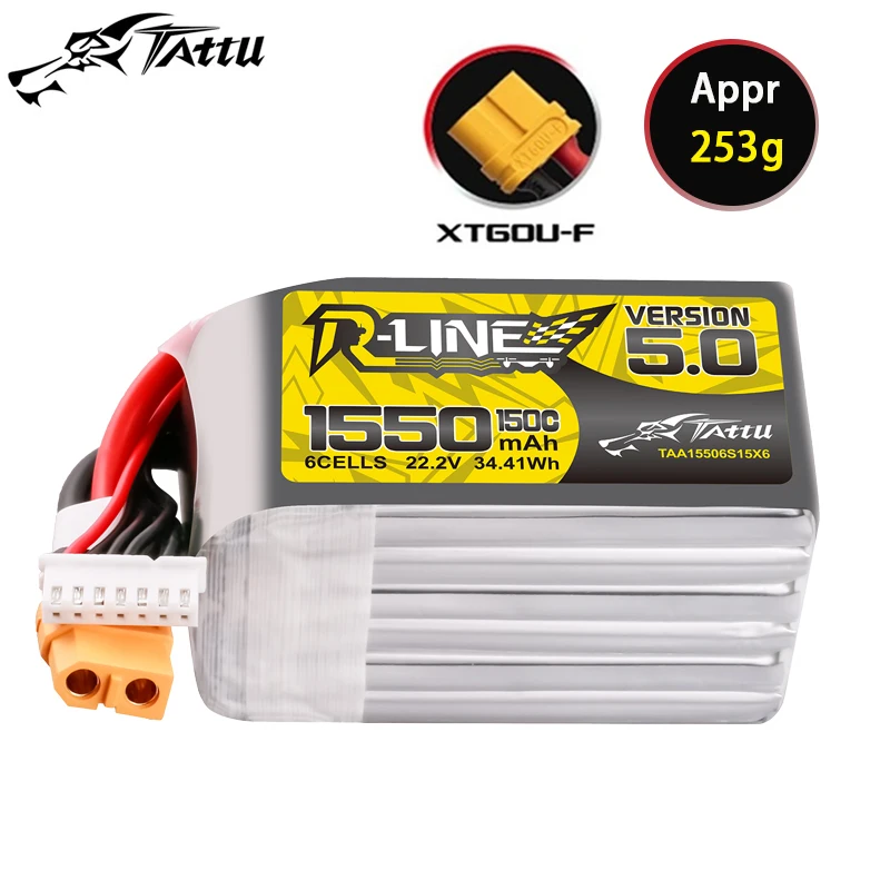 Lipo Battery TATTU-R-LINE 5.0 22.2V 1550mAh 150C LiPo Battery With XT60 Plug For RC Helicopter Quadcopter FPV Racing Drone Parts 6S Battery