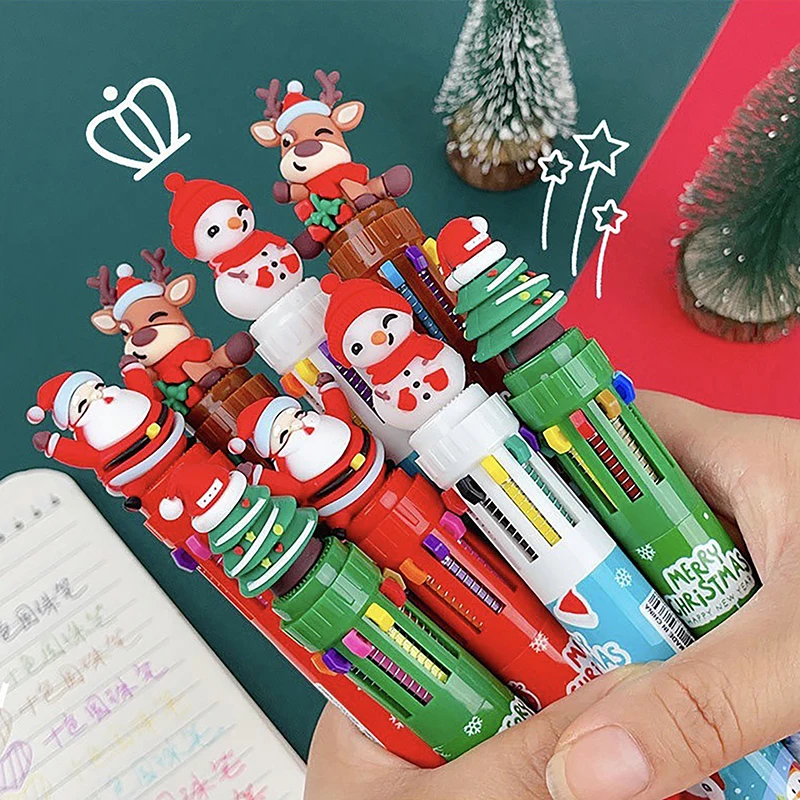 

1 шт. Рождественская шариковая ручка 10 цветов, ручка для студентов, цветная ручка с Санта Клаусом, шариковая ручка 0,5 мм, школьные принадлежности, детские подарки
