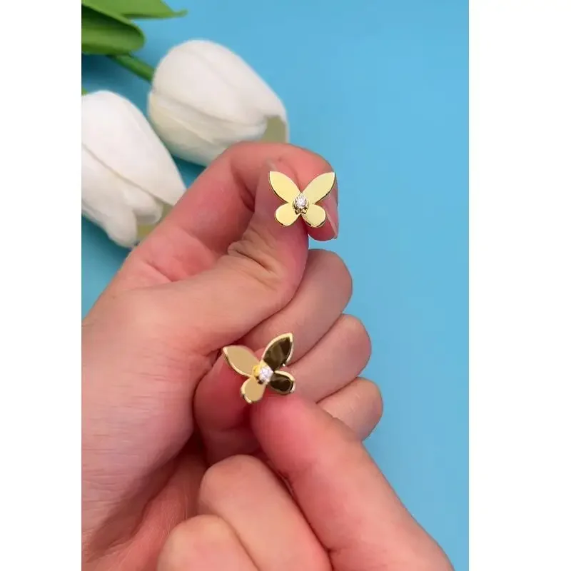 Yellow Gold Plated 925 Sterling Silver Moissanite Earrings For Women Butterfly Studs Round Cut 2.4mm D Color Trendy Jewelry