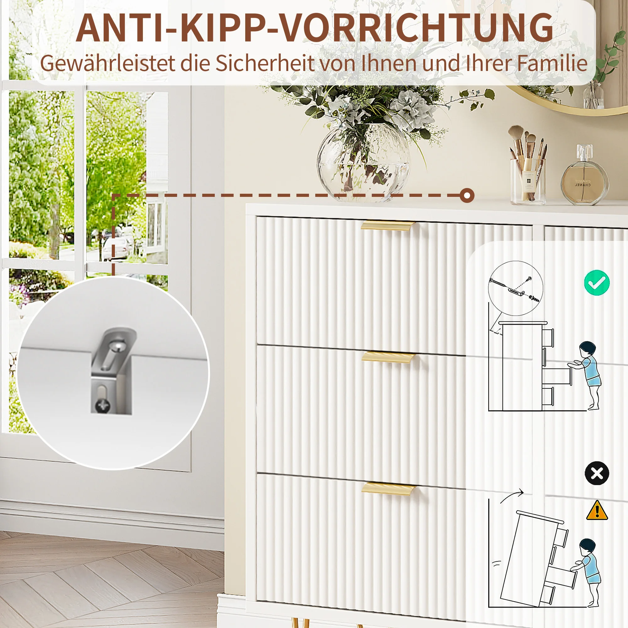 Rosahqnda Kommode mit 6 Schubladen, Schlafzimmer-Kommode, Aufbewahrungsmöbel mit Gewebtem Stoff, Einfacher und Eleganter Stil – Detail 9