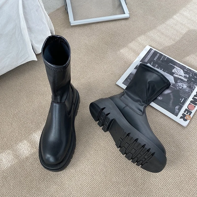 Gladiator Motorcycles Over The Knee High Boots Women 2022 Winter New Platform Chelsea Female Shoes Designer Snow Stretch Botas