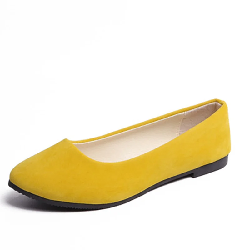 Lady Candy Colors Pointed Toe Flats Flock Driving Shoes Outdoor Plus Size For Wide Foot 34-47 Black Yellow Purple Cute Slip-Ons