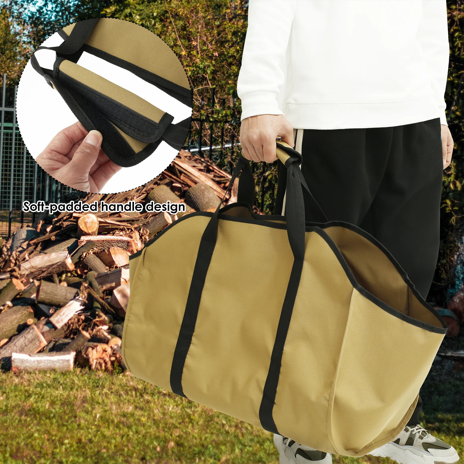 Firewood Carrier Storage Bag Large Capacity Oxford Cloth Scratch-resistant Wood Log Carrier Tote Bag Outdoor Firewood Organizer 3