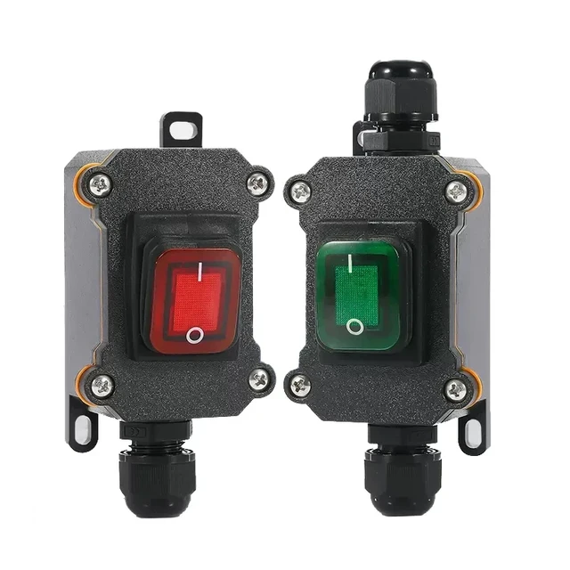 Waterproof Marine Rocker Switch With LED Outdoor Junction Box Inline Power Cord Power Switch IP65, 12V/24V/220V 2