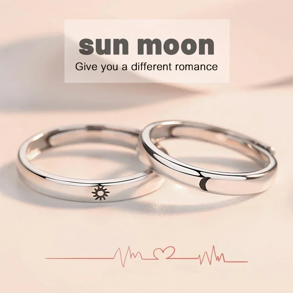 Парные кольца Sun Moon, комплект открытых регулируемых колец, обручальные кольца Eachother, минималистичные обручальные кольца для свадьбы, ювелирные изделия, подарок