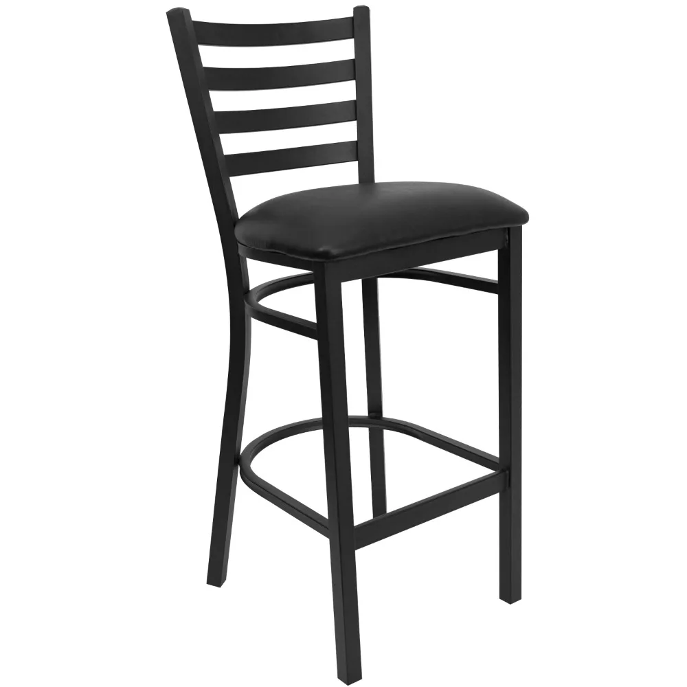 

HERCULES Series Black Ladder Back Metal Restaurant Barstool - Black Vinyl SeatFreight Free Stool Dining Chair Room Furniture