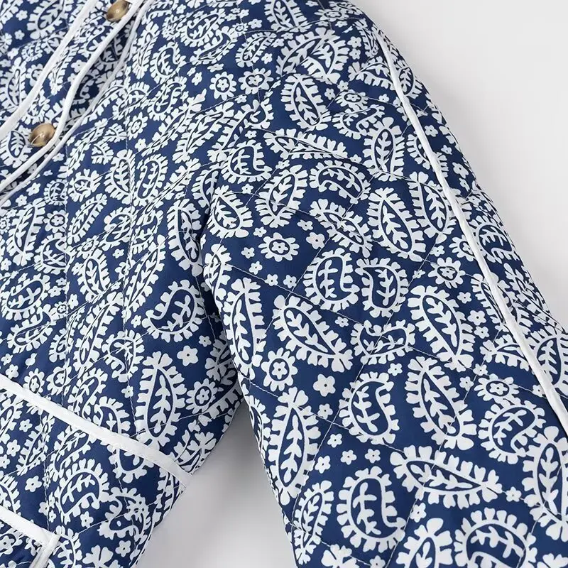 Fashion Printed Patchwork Jackets Female Contrast Loose Long Sleeve Autumn Pocket High Street Coat Women's Cardigan