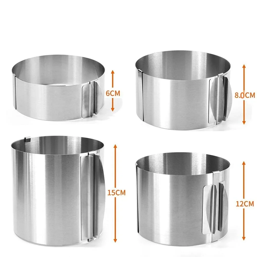Cake Ring Mold 6-30cm Telescopic Mousse Ring Circle 430 Stainless Steel Rustproof Adjustable Scale Heightened