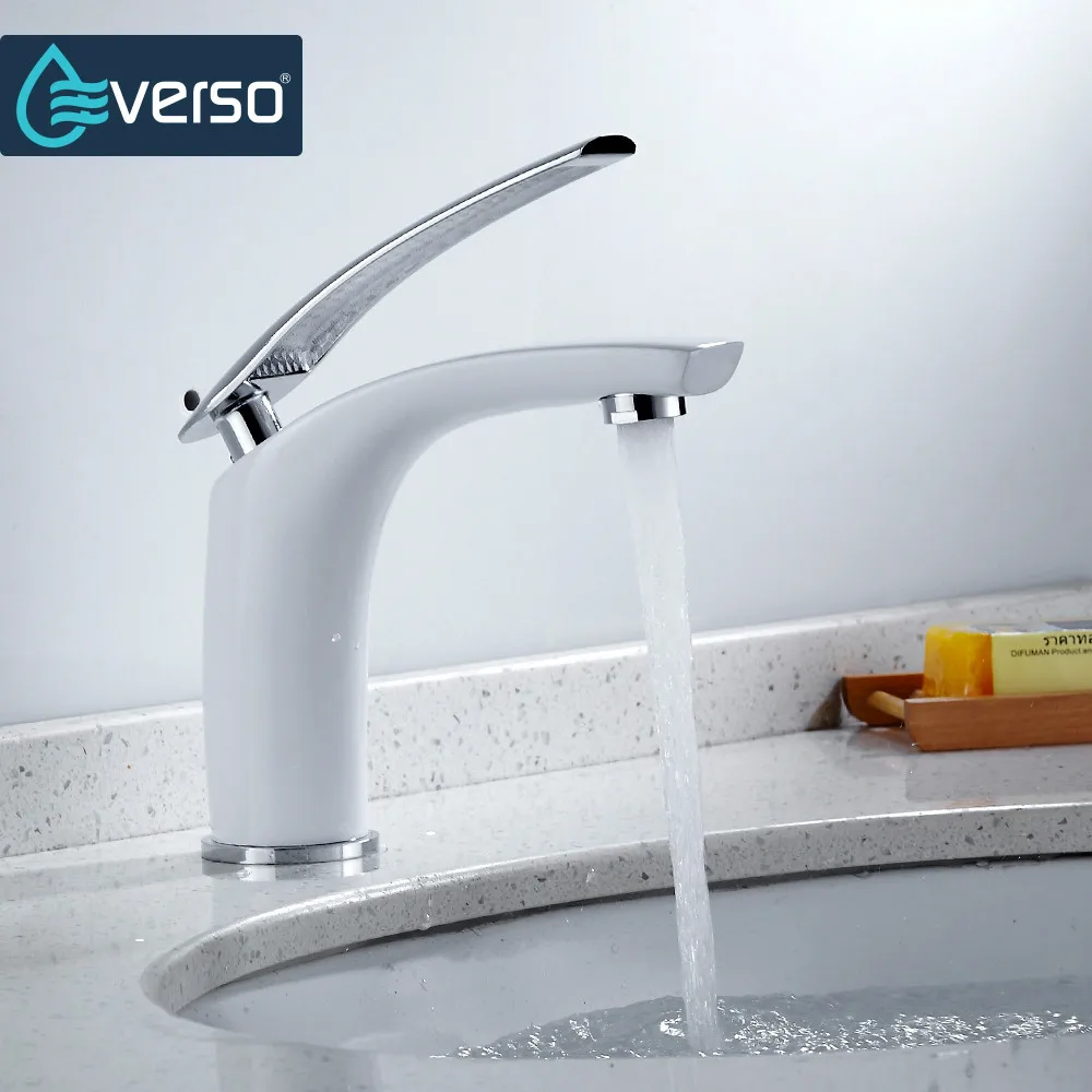 

EVERSO Basin Faucet Water Tap Bathroom Faucet Solid Brass Chrome Finish Single Handle Hot And Cold Water Sink Tap Mixer