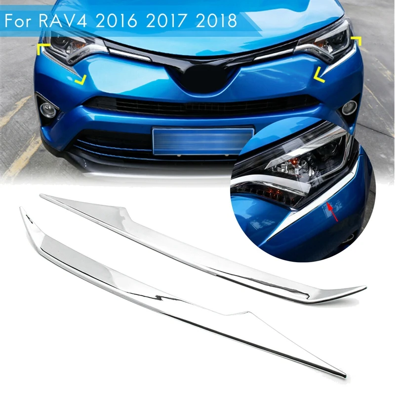 

ABS Chrome Headlight Eyelid Cover Head Light Eyebrow Molding Strip Trim For Toyota RAV4 2016 2017 2018 Accessories