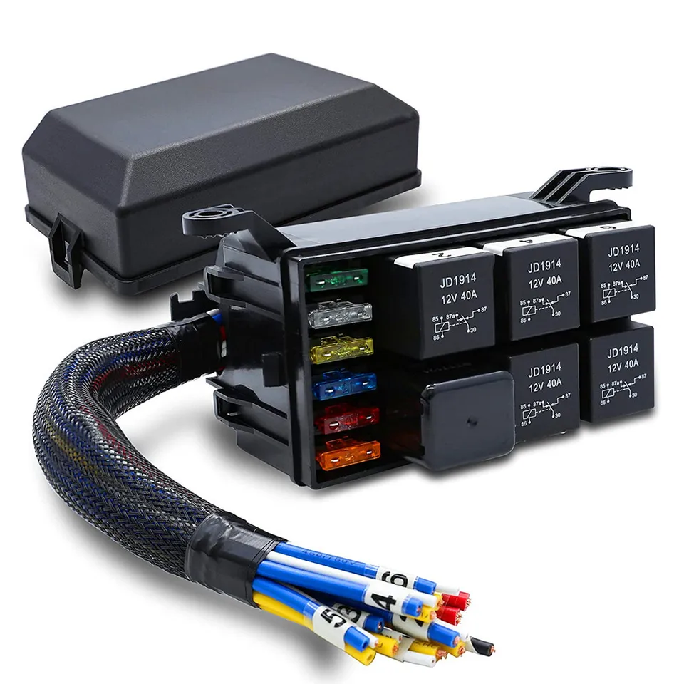 Blocco Relè E Fusibili Pre-cablato 12V – 11 Slot Con 6 Relè 40A E Fusibili Assortiti – Scatola Impermeabile Per Auto, Camper, Barca