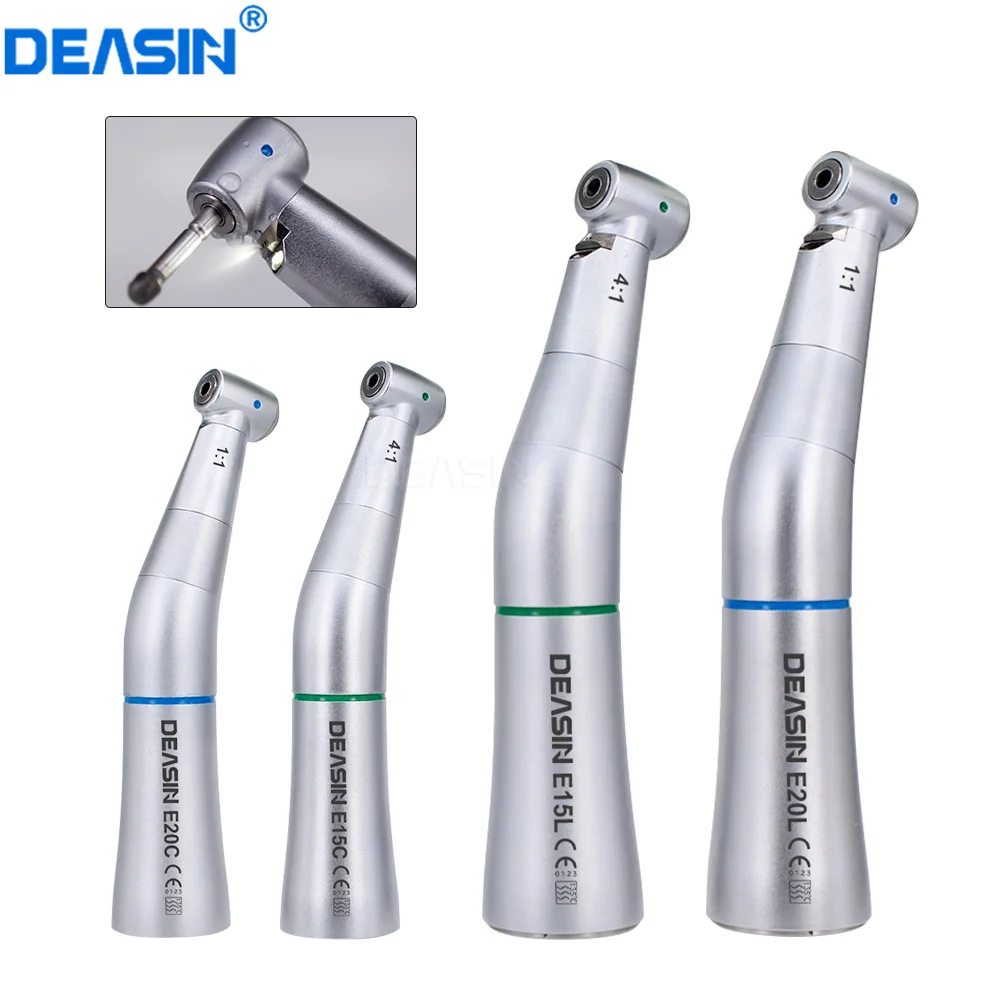 

E20L /E15L Dental Blue/green Low Speed Contra Angle Handpiece KV 1:1 4:1 With / None Optic Fiber for Dentistry Electric motor