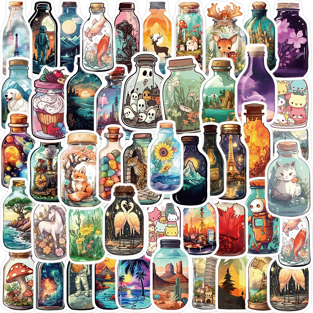 

10/50pcs Vintage Bottle World Cartoon Stickers Pack for Kids Scrapbooking Diary Wall Skateborad Laptop Decoration Sticker Decals