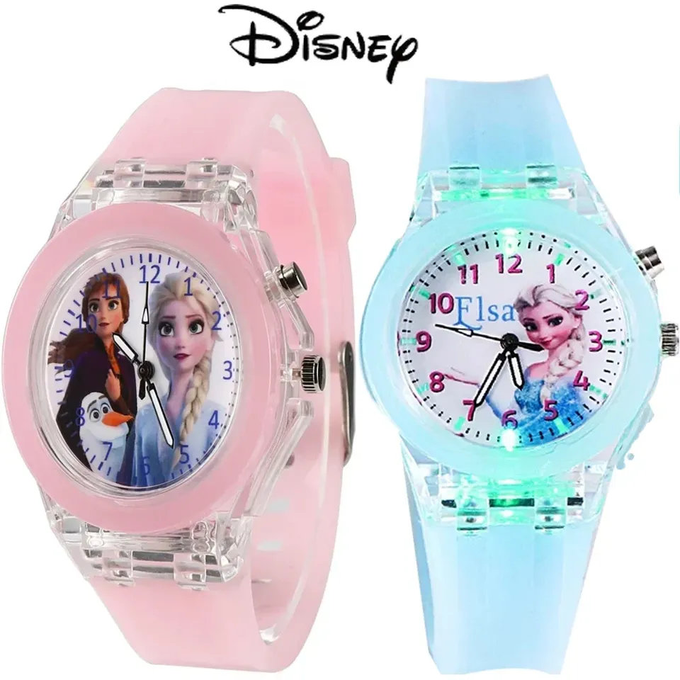Disney Frozen Princess Pattern Kids Watches LED Flash Children Watch Toys Fashion Quartz Wristwatch Christmas Gifts for Kids