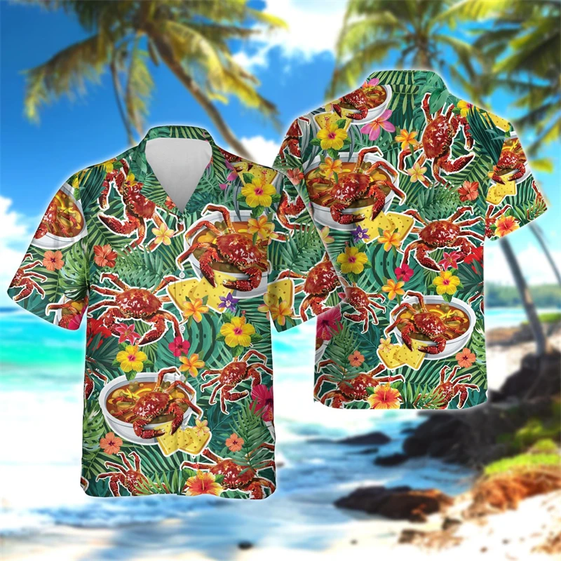 

Модная пляжная рубашка с рисунком рыбы, Повседневная рубашка Saefood с коротким рукавом, рубашка с отворотом тунца, краба, лобстера, мужская рубашка в стиле хип-хоп для отпуска