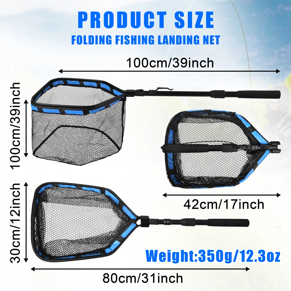 Rete Da Pesca Pieghevole ZEMBSOYA, Anello In Alluminio 80 Cm, Corda Da 10 M, Capacità 8-10 Kg, Pieghevole Da 32'' A 12'' Per Pesca Da Ponte, Molo O Barca