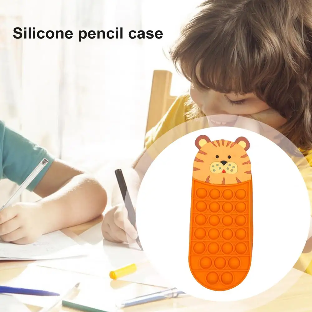 Pencil Case Cartoon Shape Silicone Push Bubble Case Stress Relief Pencil Holder for Children