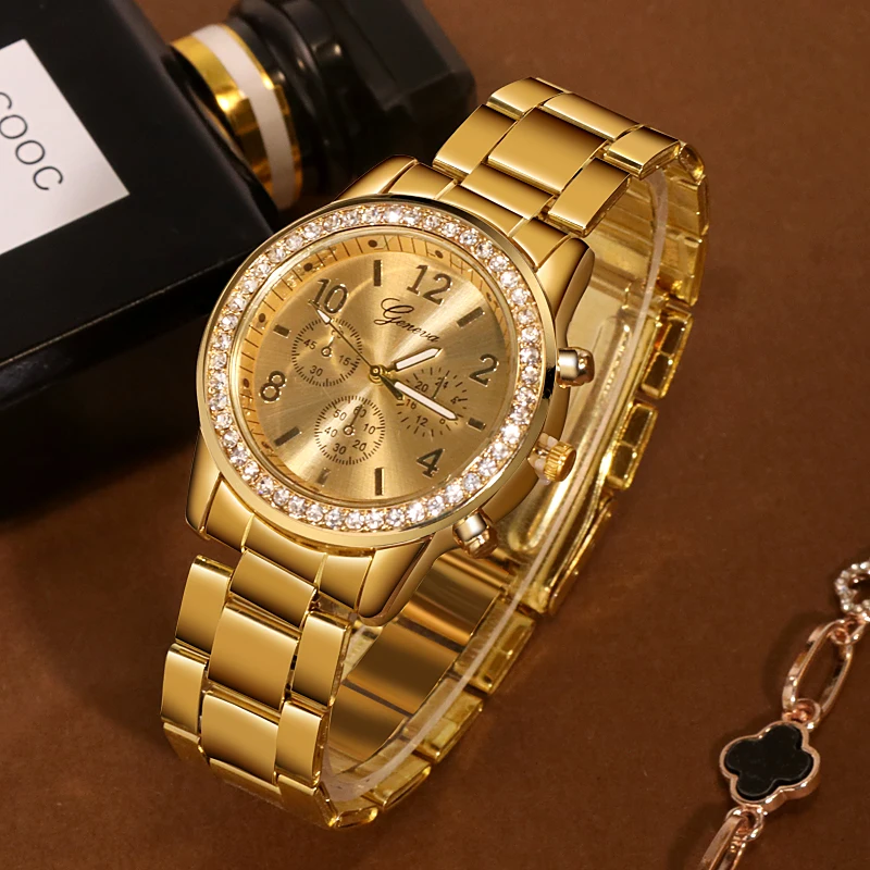 Geneva Watch Women Rhinestone Casual Watches Silver Metal Alloy