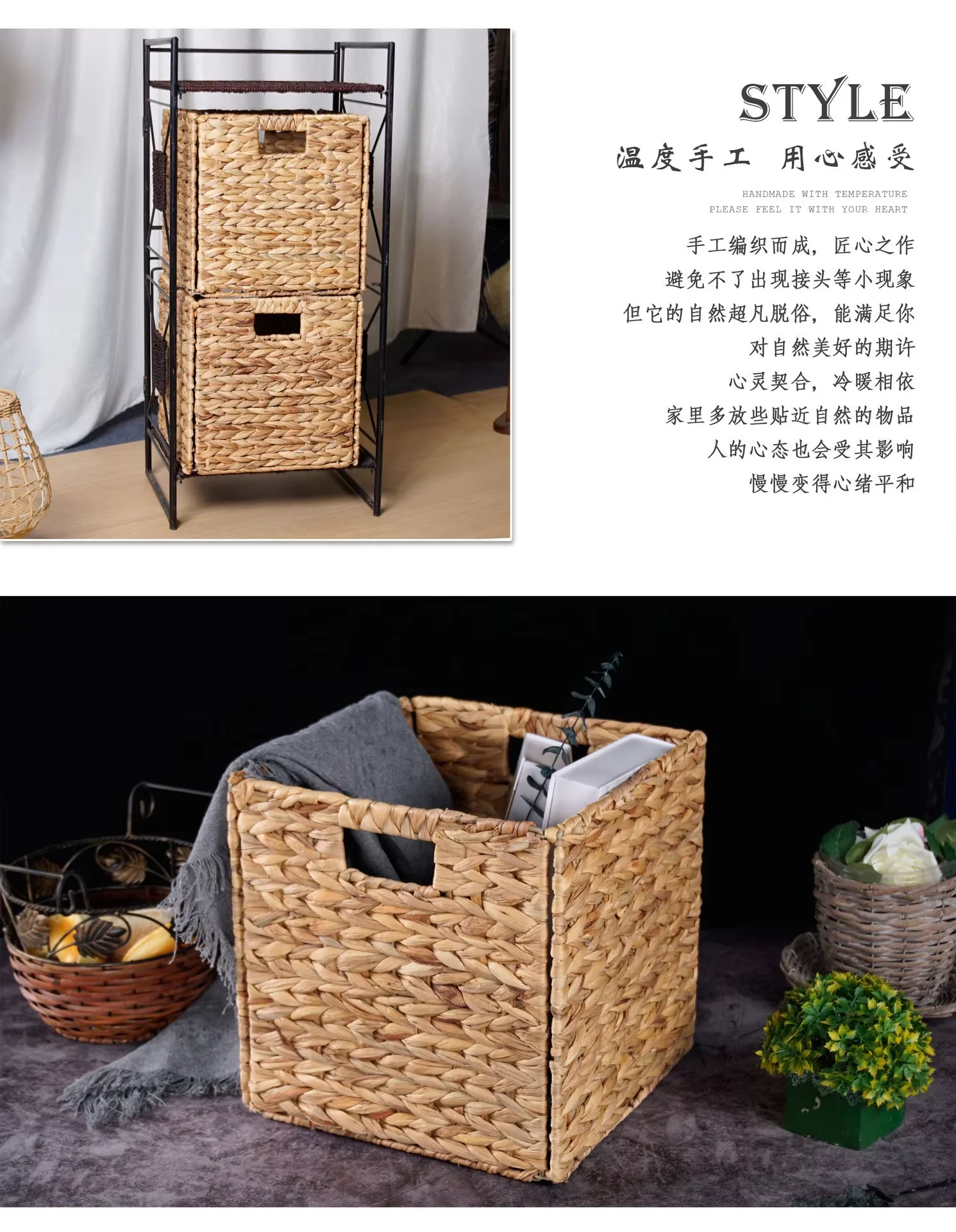 Foldable Storage storage baskets Hand Woven Cube for Shelves, Large Storage Storage Baskets Wicker basket Home Storage 6