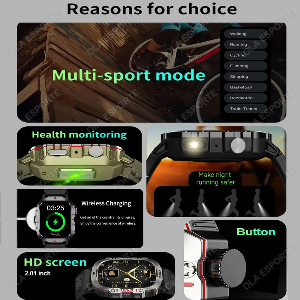 2026 New Military-grade Smart Watch Men GPS Flashlight 3ATM Waterproof Watch Bluetooth Call 100+Sport Outdoor Smartwatch Pk MA27 2