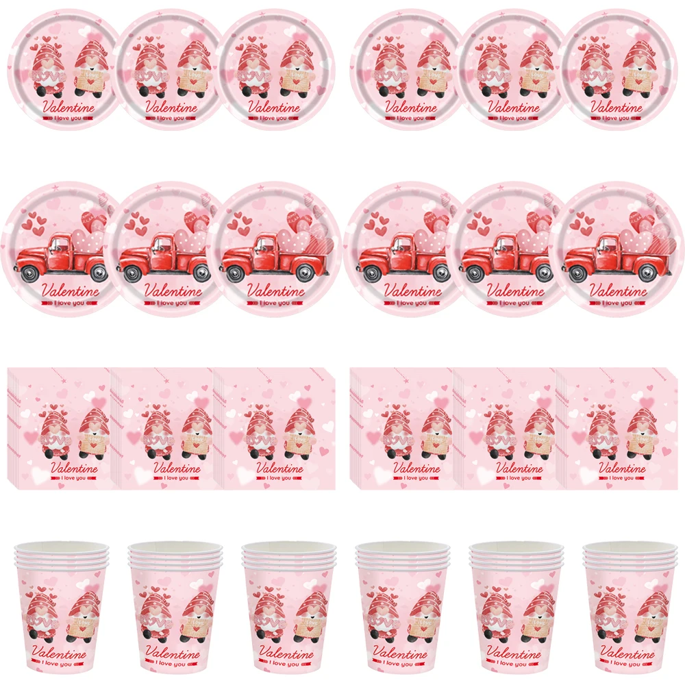 

Розовый романтический набор на День святого Валентина украшение для дня рождения для мальчиков Аксессуары скатерть воздушный шар торт Топпер соломенная