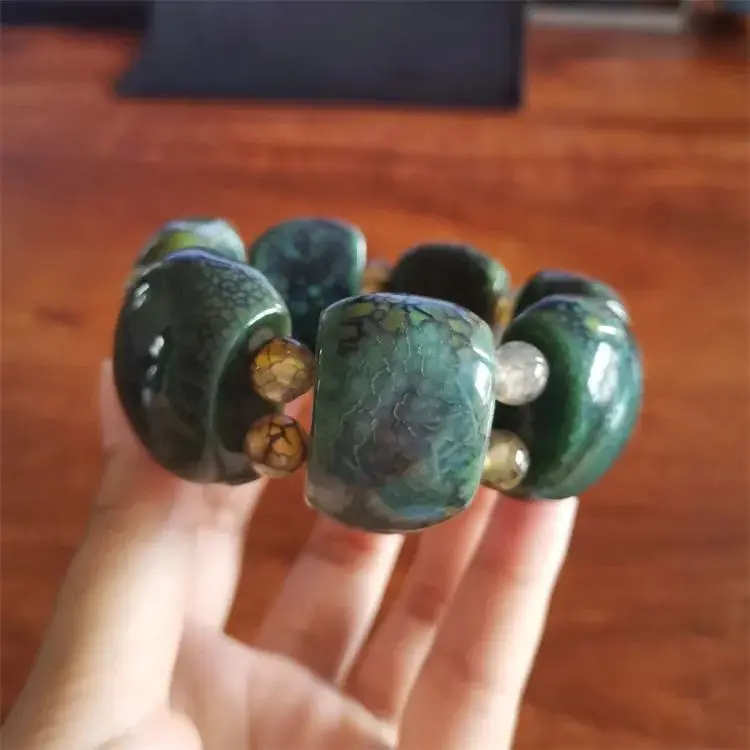 

New Natural Green Dragon Pattern Agate and Pearl Separation Bracelet, Simple and Versatile Bracelet for Men and Women