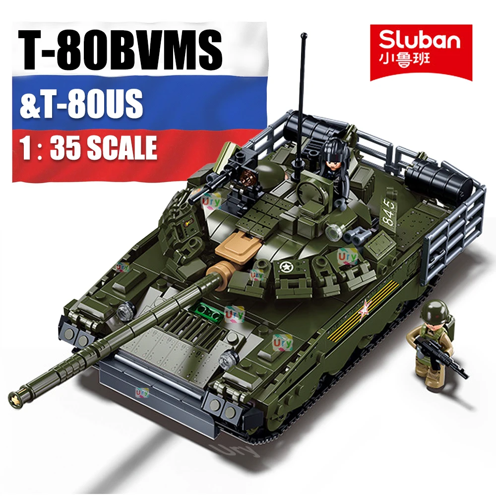 Sluban M38-B1178 2in1 Military WW2 T-80BVMS Main Battle Tank Army Vehicle  Weapon Model Bricks Building Block Toy for Gift Kids