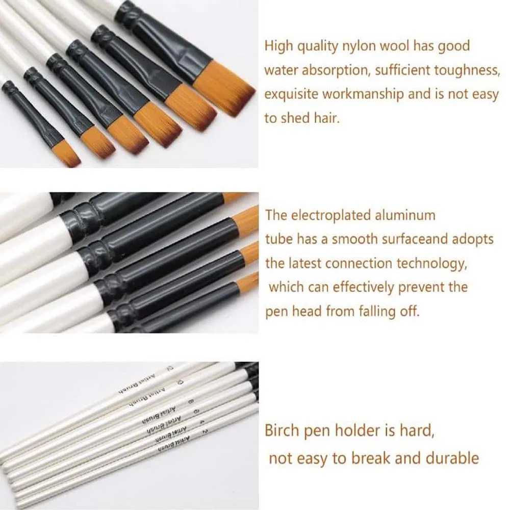6PCS Wood Oil Paint Brushes Acrylic Paint Brush Flexible Bristles Comfortable to Hold Suitable for Painting Graffiti Art Creation