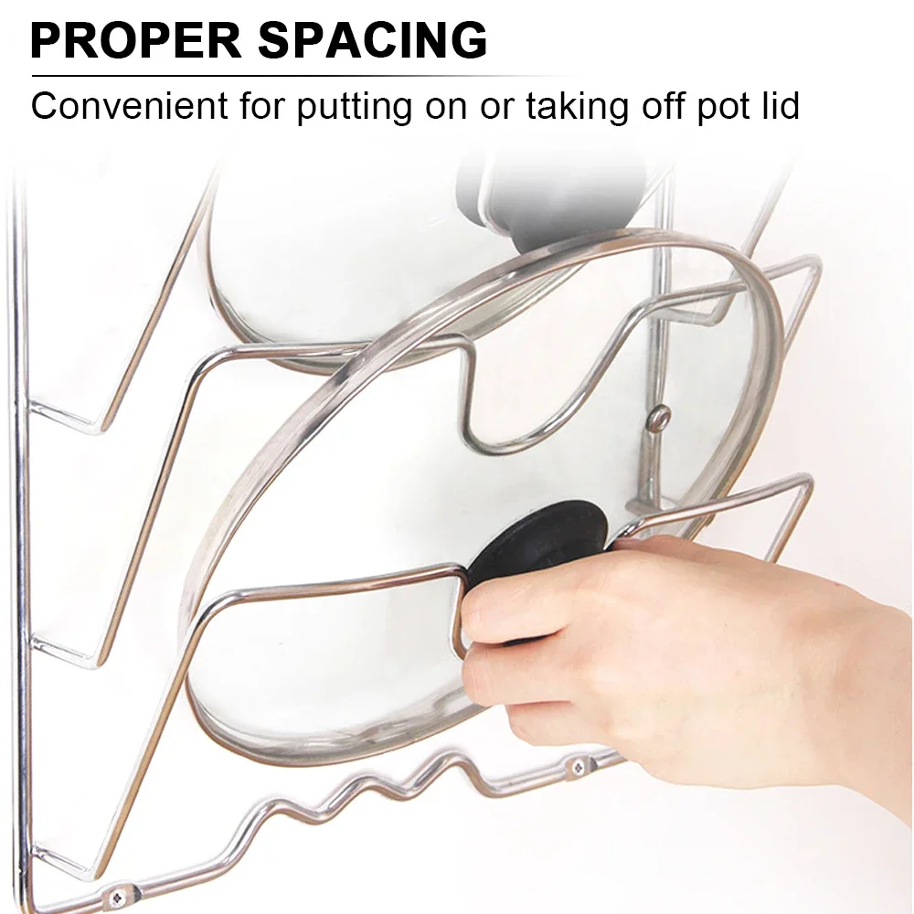 5 Layer Pot Lid Cover Rack Wall Mounted Storage Rack Cutting Board Holder Cabinet Pantry Holder Kitchen Organizer Metal Shelf