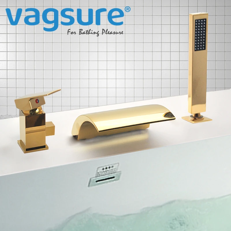 3PCS อ่างอาบน้ำก๊อกน้ำ Bath Tap น้ำตก Cold & Hot Water Diverter วาล์วทองเหลือง Chrome/สีดำ/gold สี 1