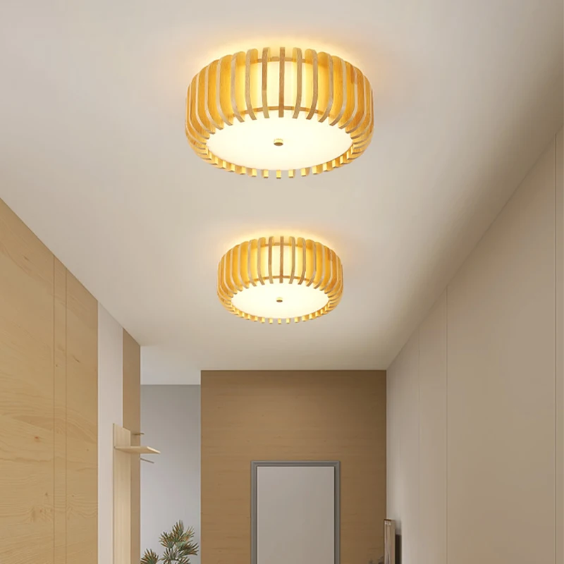 

Japanese simple bedroom ceiling lamp 2023 new wooden pumpkin lamp study dining room lamp home stay tatami lamp