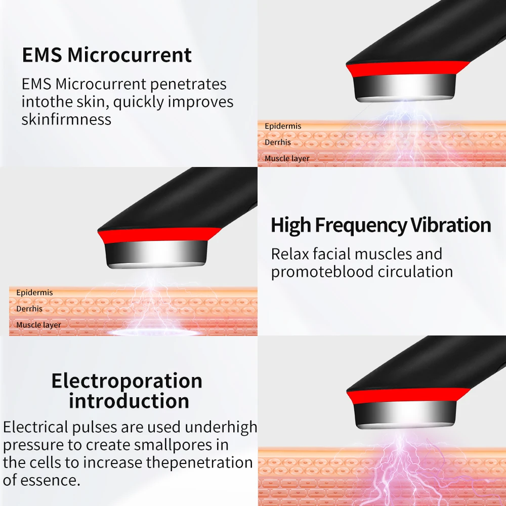 UBilli 7 Colors Ager Booster Pro 6 in1 Lifting Face Neck therapy Wand LED Vibration Massager Beauty Device