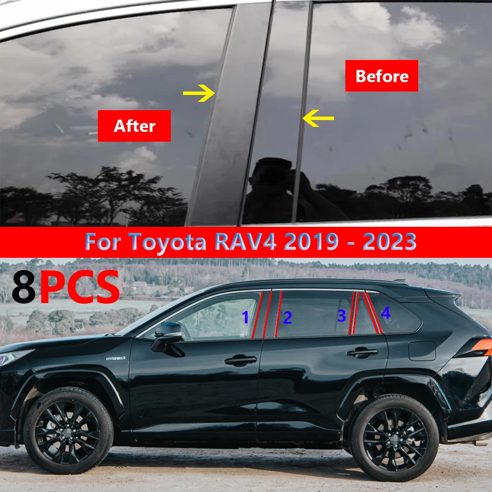 

8Pcs Car Door Window Middle Column Trim Decoration Protection Strip PC Stickers For Toyota RAV 4 RAV4 2023 2022 2021 2020 2019
