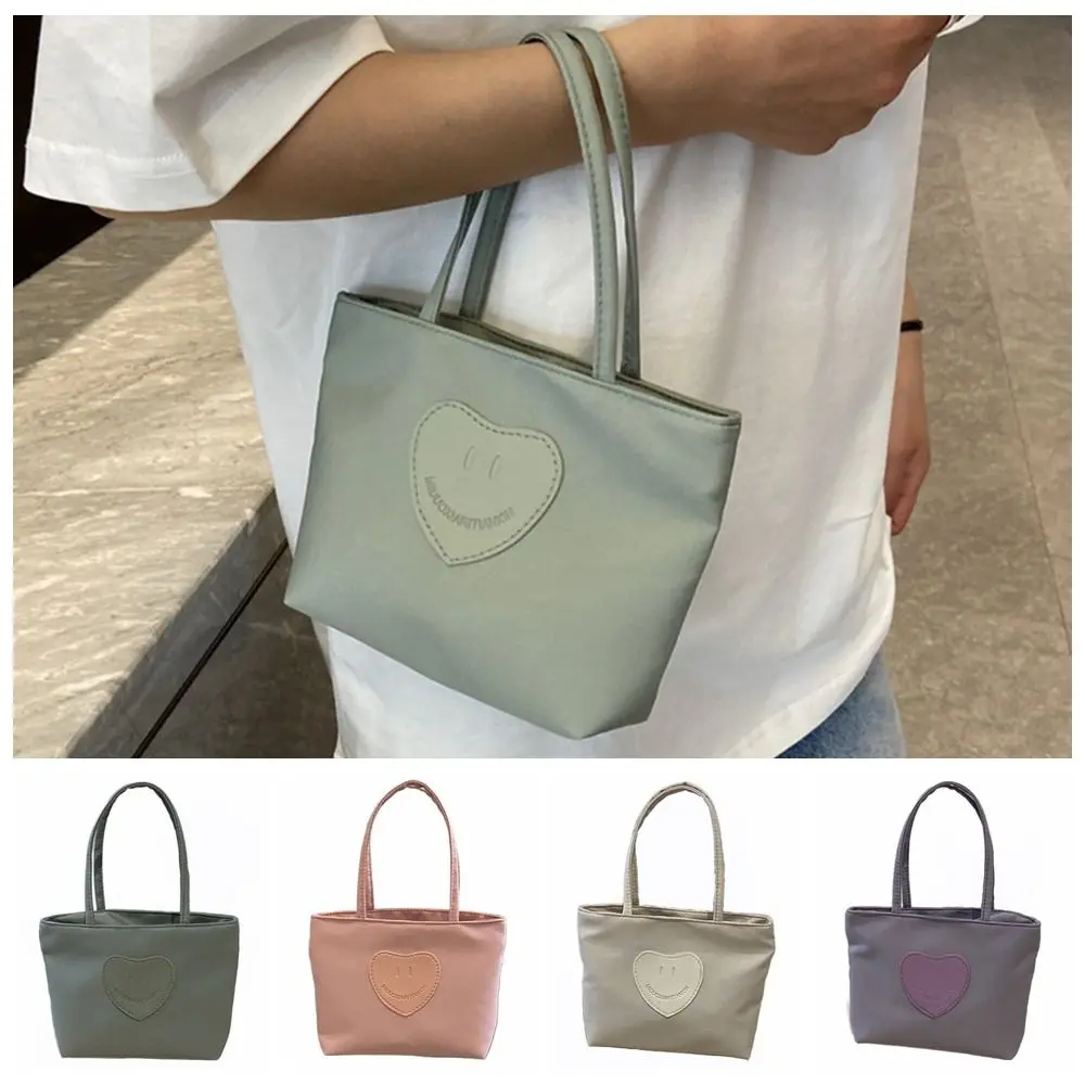 

Nylon Tote Bags Minimalist High-capacity Multicolor Underarm Handbag Solid Color Love Heart Patch Single Shoulder Bag Girl