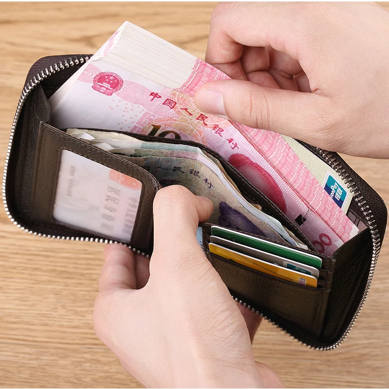 Short zipper head layer cowhide purse women's purse leather women's universal men's and women's card bag 3