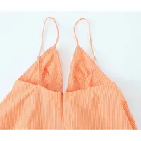DUOPERI Women Summer Orange Striped Backless Zipper Mini Dress Thin Straps V-Neck Female Chic Lady Dresses Vestidos Para Mujer - Image 4