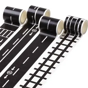 Playtape Black Road Tape Includes Street Curves, Tape Toy Car Track for Kids, Sticker Roll for Cars and Train Sets, 1 Roll of 30 ft x 4 inch Road + 12