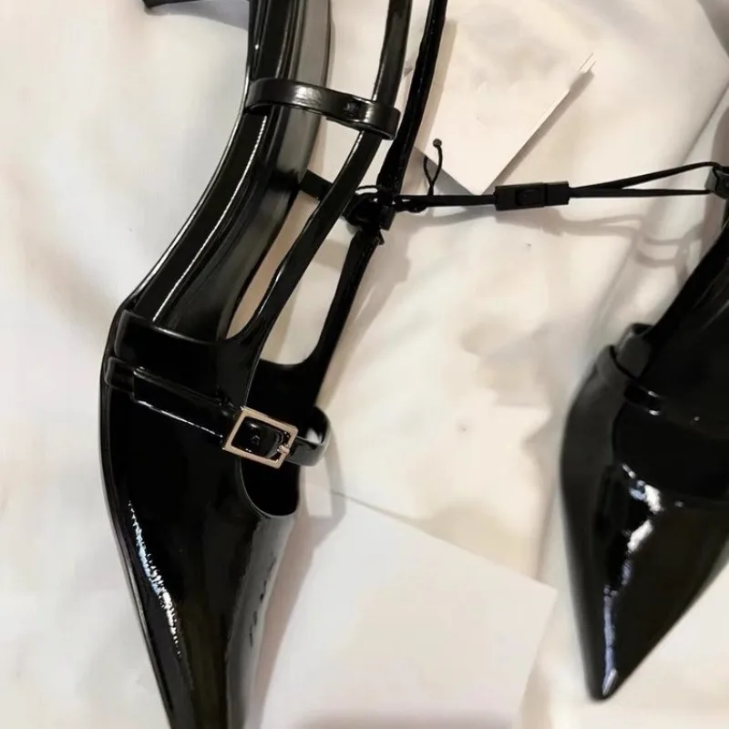 Black High Heel Women 2024 Summer Woman Pumps Pointed Leather Sexy Slingbacks Shallow Mouth Single Shoes For  Sandals 3